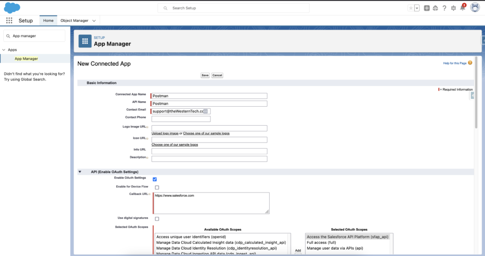 Connect to Salesforce with Postman - ConnectApp